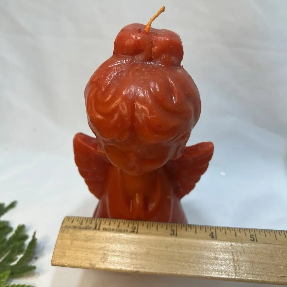 Vintage Chior Angel Red Orange Christmas Wax Candle Mid Century Figurine 7”